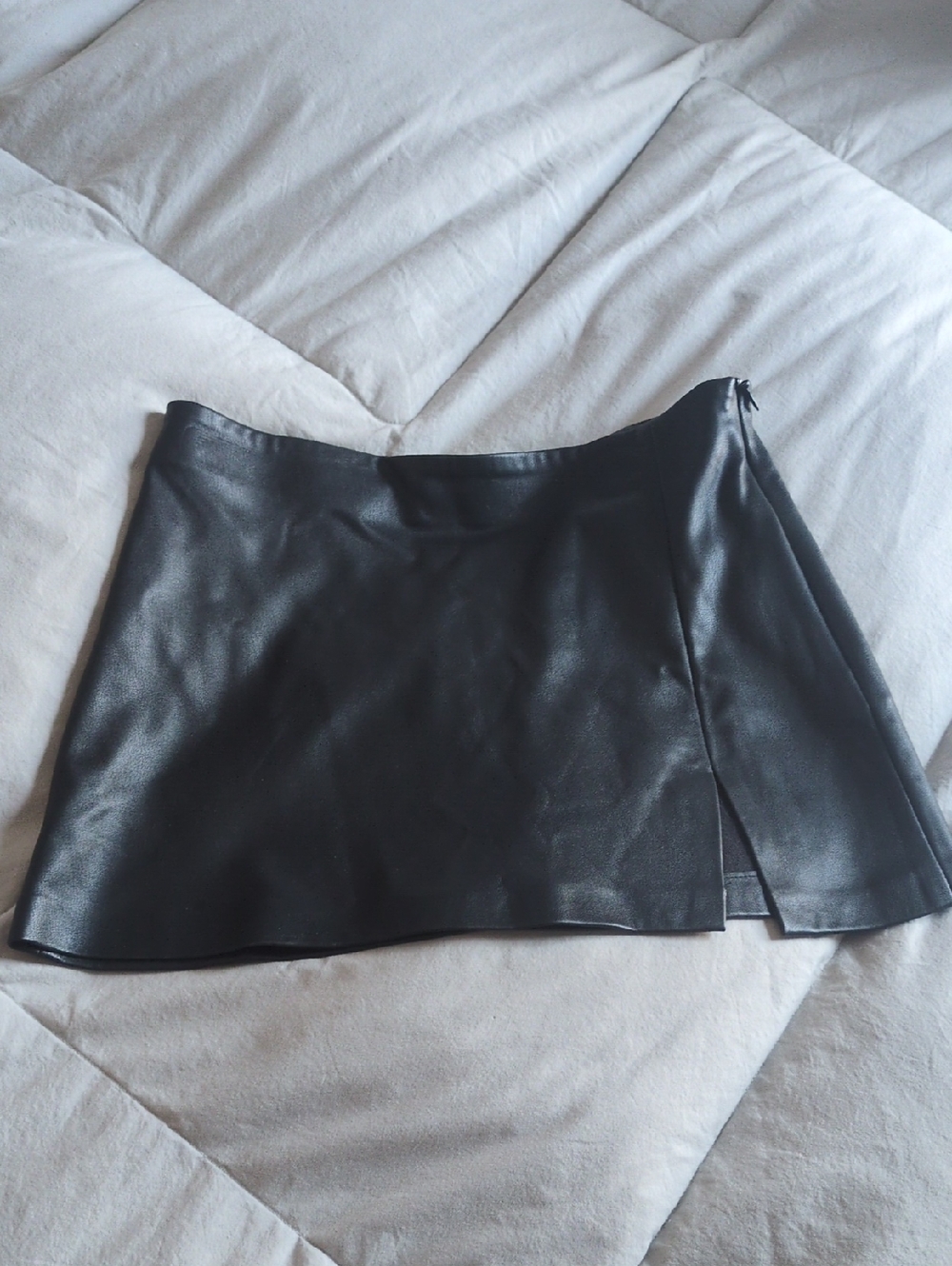 Topshop Black Faux Leather Mini Skirt with Side Zip